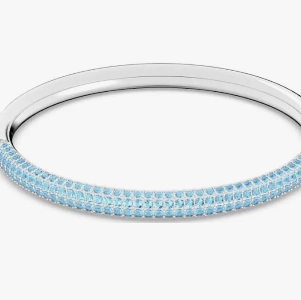 Swarovski Elegant Silver and Blue Bangle Pave Crystal
